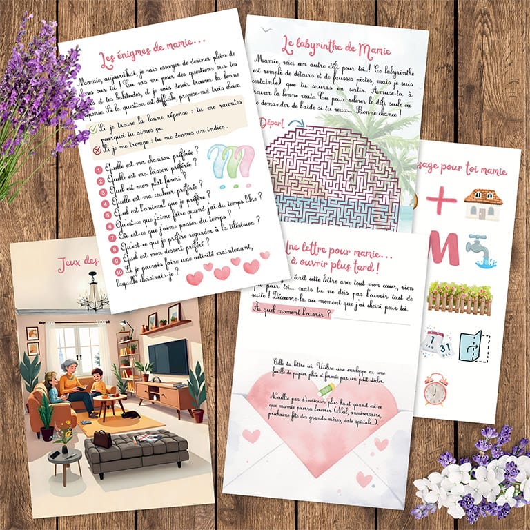 jeux quiz énigmes mamie cadeau original illustré dessins personnalisable fete des grands-mères Noël anniversaire